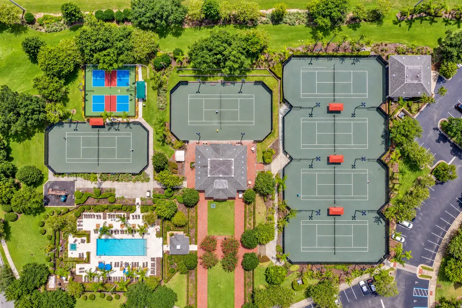 Aerial view of tennis and pickleball courts at Reunion Resort